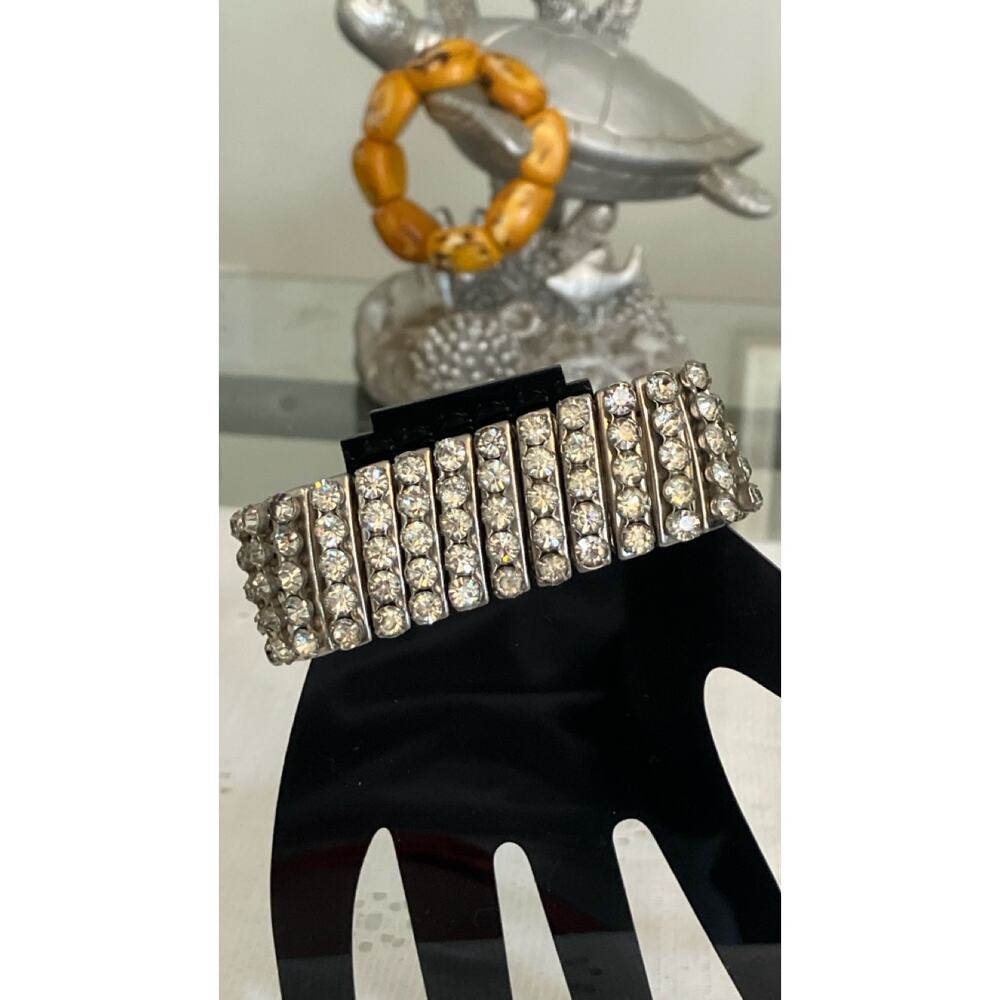 VTG 5 Row Rhinestone Flex Fit Hinged Stretch Bracelet 1940s-1950s